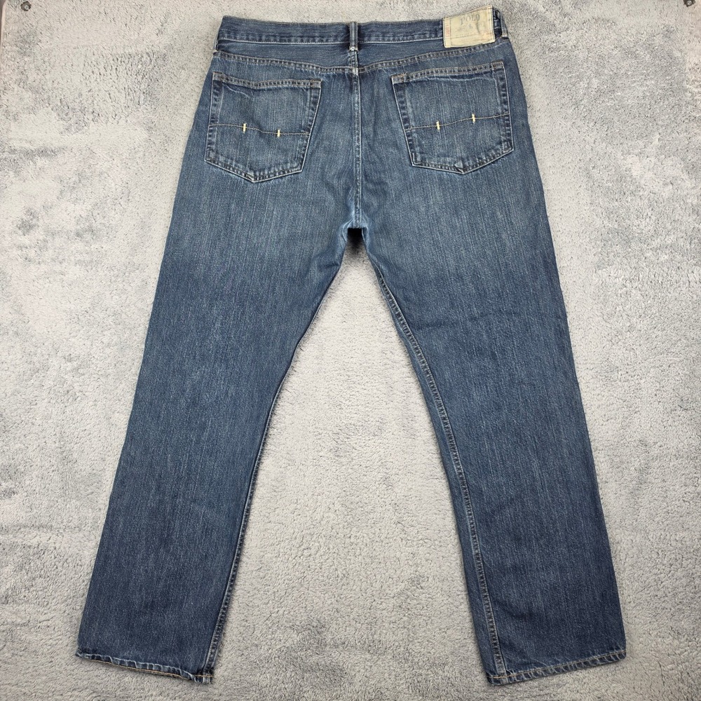 Polo Ralph Lauren 867 Jeans Mens 36x30 Blue Classic Fit Straight Leg Distressed - Picture 6 of 13